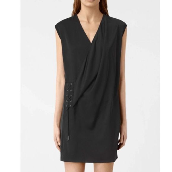 Allsaints Aures side laced slouchy black dress - Picture 5 of 13